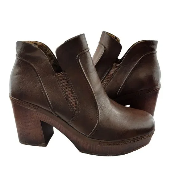 Korks Kork Ease Robin Platform Ankle Boots Womens 8.5 Brown Leather Block Heel